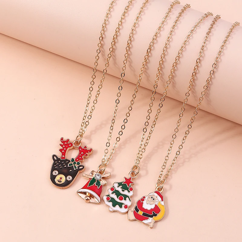 Aihua Christmas Necklaces Enamel Xmas Tree Bell