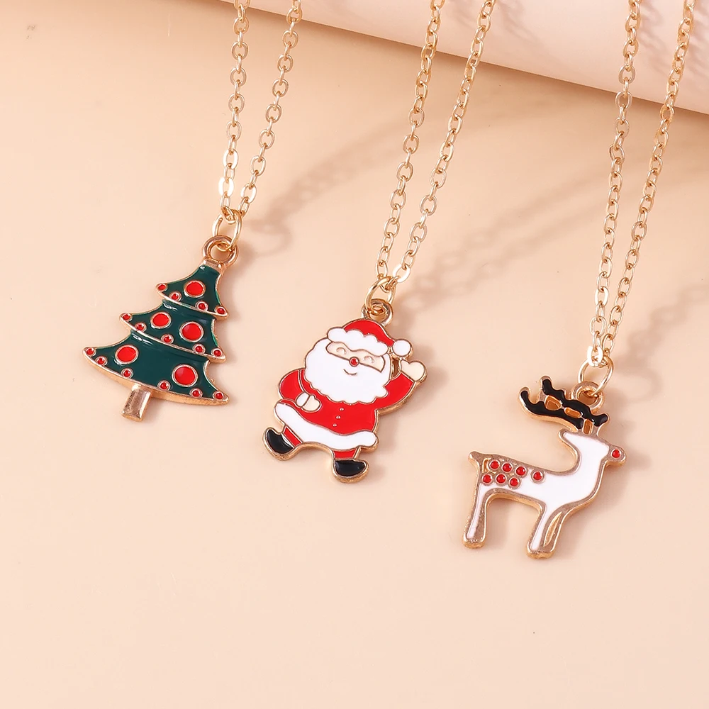 Aihua Christmas Necklaces Enamel Xmas Tree Bell