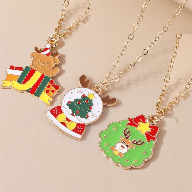 Aihua Christmas Necklaces Enamel Xmas Tree Bell