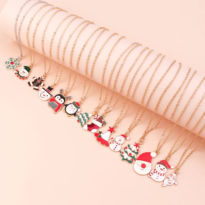 Aihua Christmas Necklaces Enamel Xmas Tree Bell