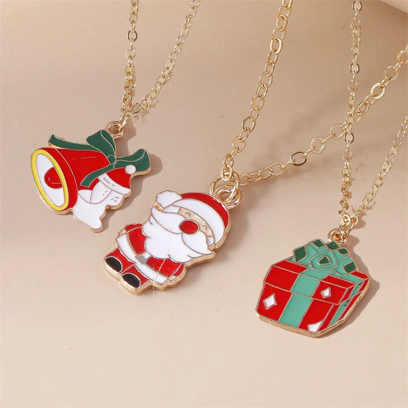 Aihua Christmas Necklaces Enamel Xmas Tree Bell