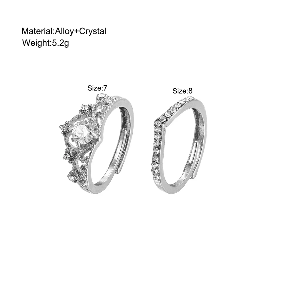 2PCS Fairy Sparkling Crown Rings for Women