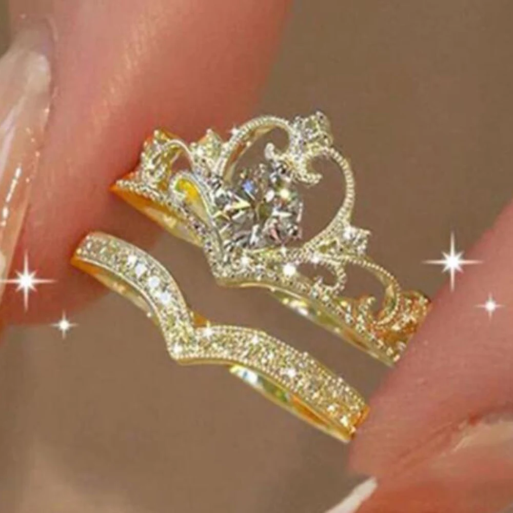 2PCS Fairy Sparkling Crown Rings for Women