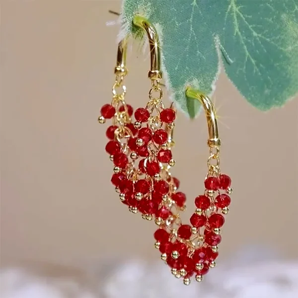 New Unique Design Sense Chinese Red Beaded Earrings 