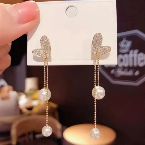 2PC Trend Pearl Love Tassel Earrings for women