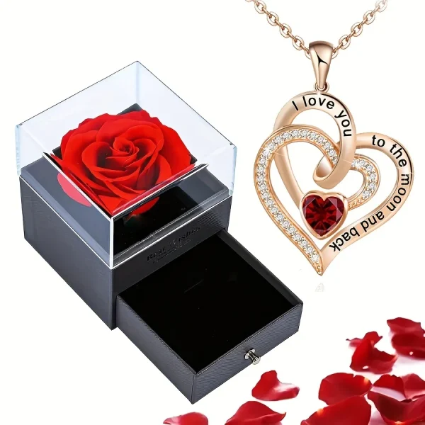 Luxury Love Heart Zircon Necklace With Rose For Women