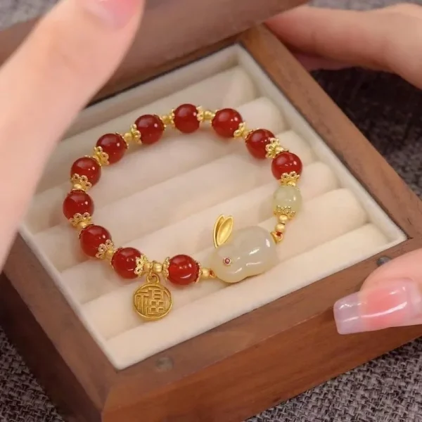 Lucky Red Bead Rabbit Bracelet for Women